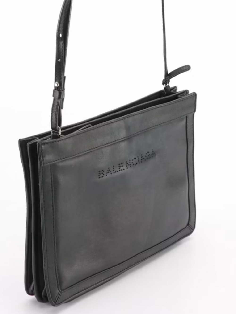 Balenciaga Black Perforated Logo Leather clutch / crossbody Bag
